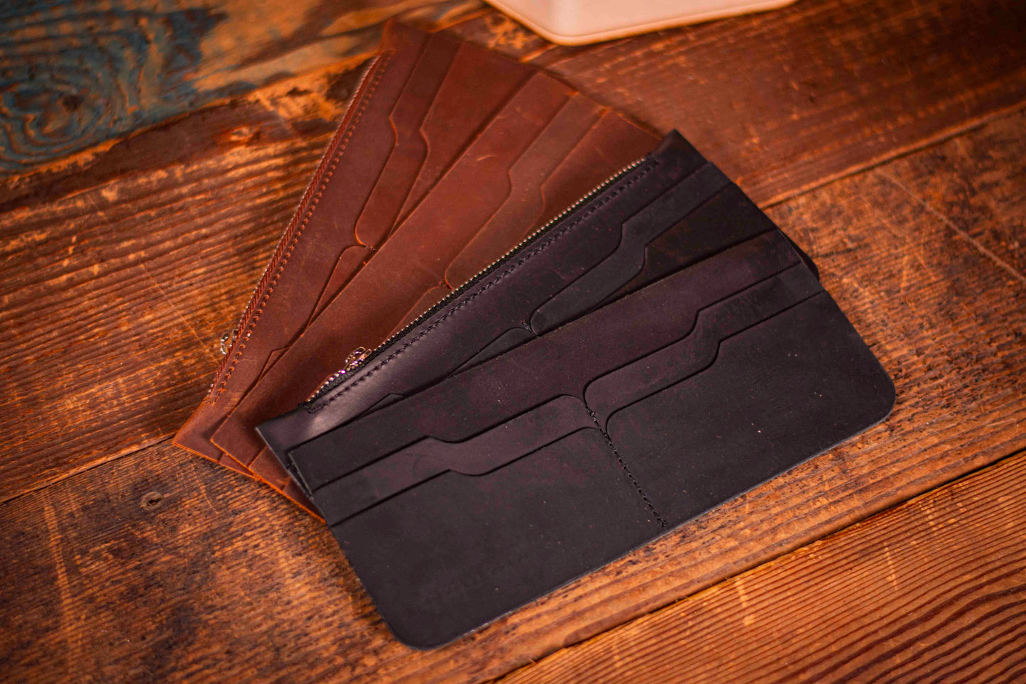 Customizable Leather Long Wallet - Handcrafted Design with Personalized Options and Gemstone Inlay